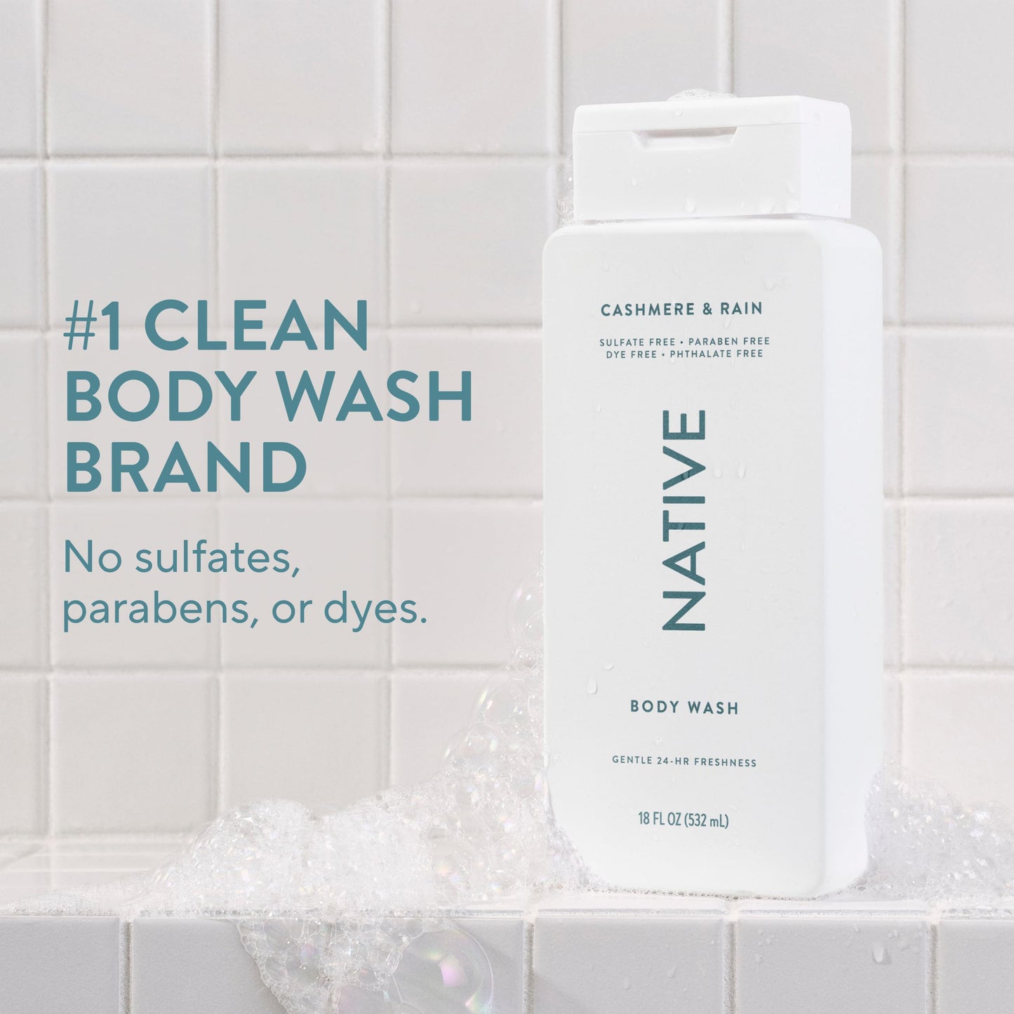 Native Body Wash Cashmere & Rain – Naturally Derived, Sulfate & Dye Free | 18 oz