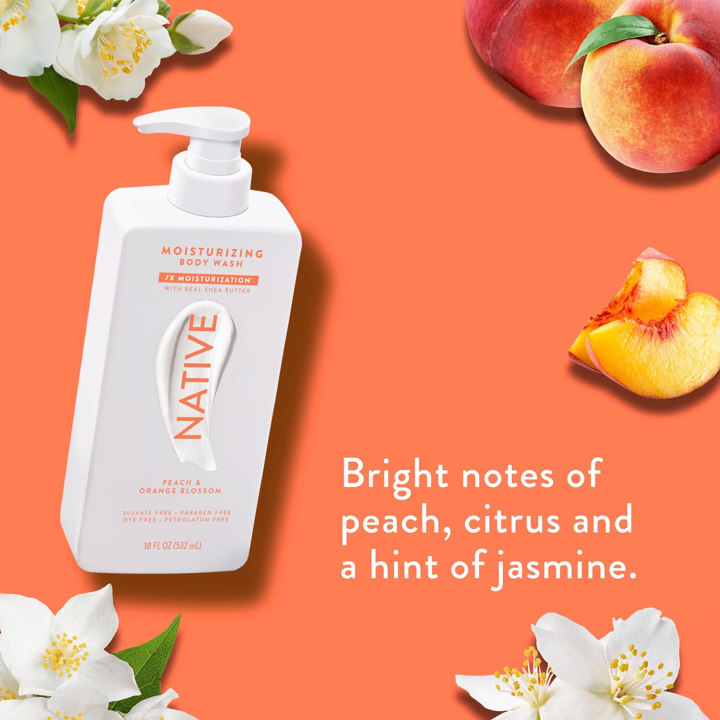 Native Moisturizing Body Wash with Peach & Orange Blossom — 18 oz | Sulfate, Dye & Paraben Free