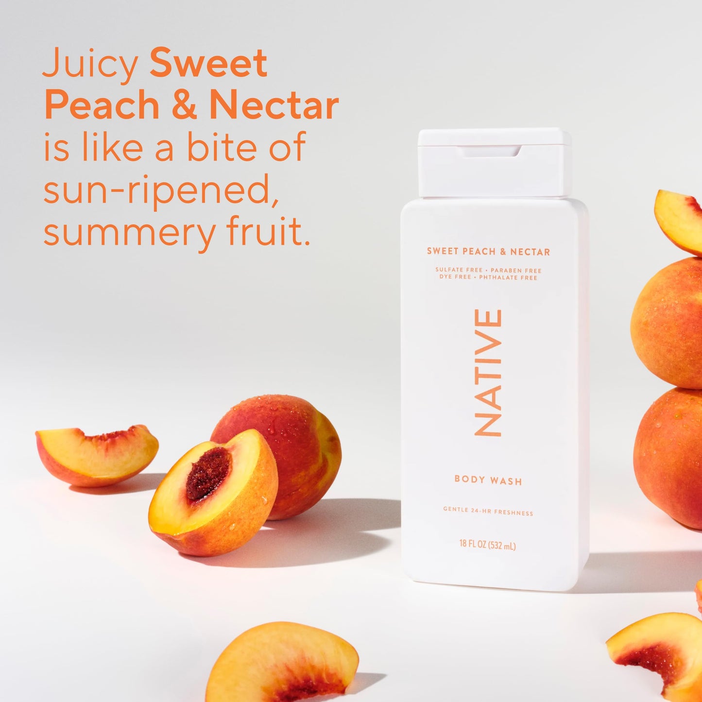 Native Body Wash Sweet Peach Nectar – Naturally Derived, Sulfate & Paraben Free, 18 oz