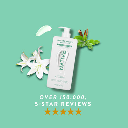 Native Lily Milk & White Sage Body Wash – 24-Hour Moisturizing, Sulfate & Dye Free, 18 oz
