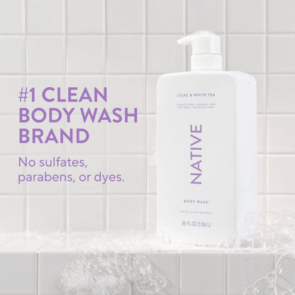 Native Sulfate-Free Body Wash Lilac & White Tea, 36 oz | Plant-Based, Gentle Cleanser