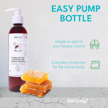 NatShop Bee Silk Body Lotion with Olive Oil, Beeswax & Vitamin E | 8.8oz Pump