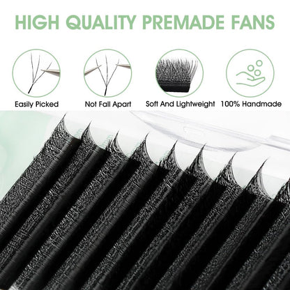 NATUHANA Eyelash Extensions 0.07 L Curl 8-12mm W Shaped Clover | Easy Fan Premade Lashes for Lash Techs