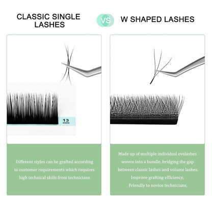 NATUHANA Eyelash Extensions 0.07 L Curl 8-12mm W Shaped Clover | Easy Fan Premade Lashes for Lash Techs