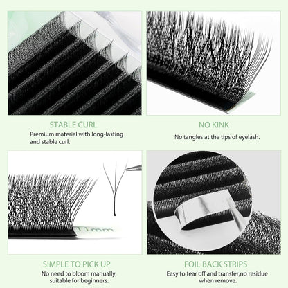 NATUHANA Eyelash Extensions 0.07 L Curl 8-12mm W Shaped Clover | Easy Fan Premade Lashes for Lash Techs