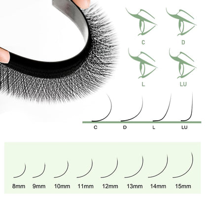 NATUHANA Eyelash Extensions 0.07 L Curl 8-12mm W Shaped Clover | Easy Fan Premade Lashes for Lash Techs