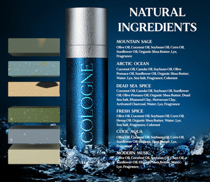 Natural American Men’s Bar Soap – 6 Bar Set, USA Handmade, All Natural, Cologne Scent, 5 oz