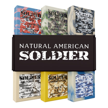 NATURAL AMERICAN SOLDIER Bar Soap – 6-Pack, 100% Natural for Men, Made in USA