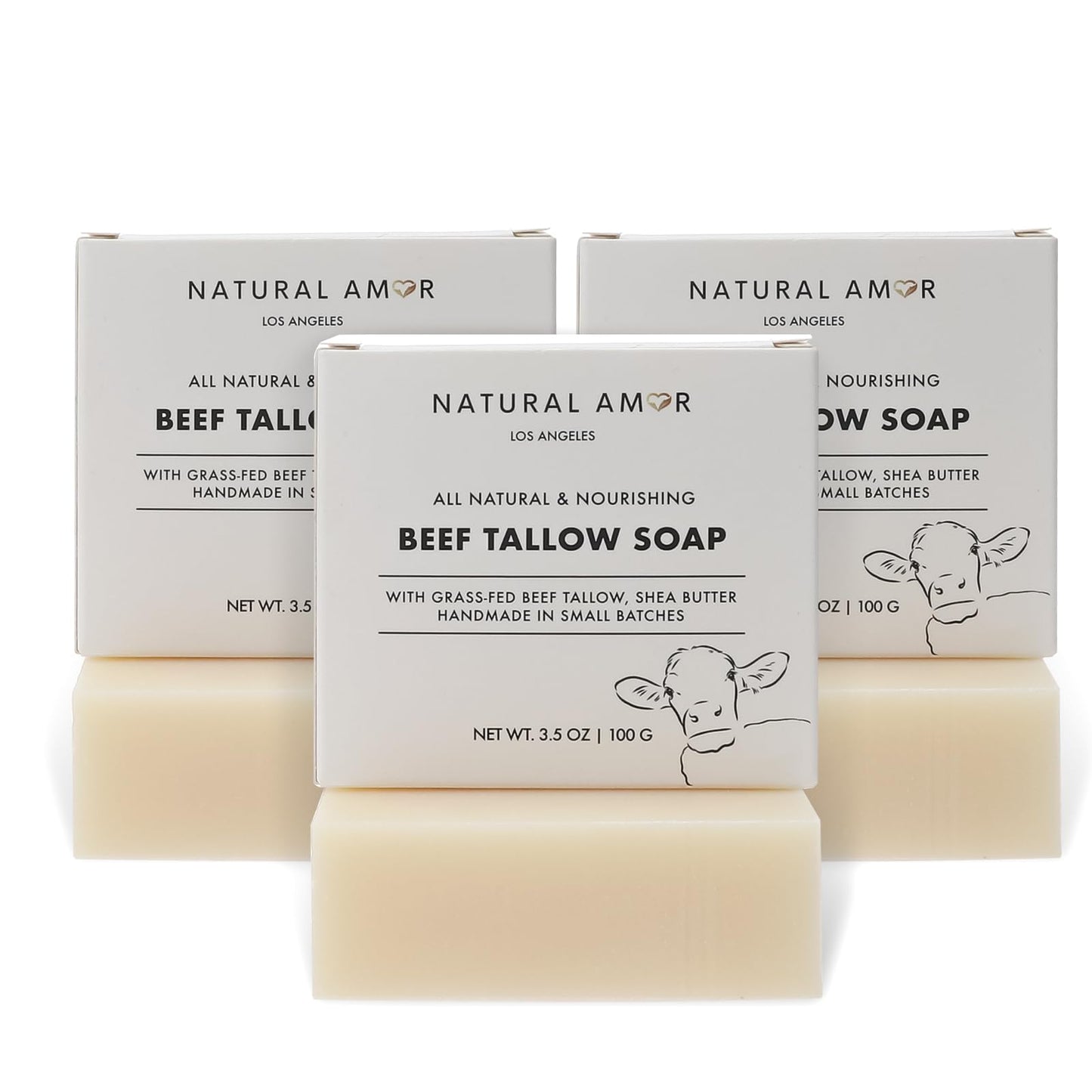 Natural Amor Beef Tallow Soap Bar 3-Pack – Fragrance-Free, Handmade with Grass-Fed Tallow | NATURAL AMOR LOS ANGELES
