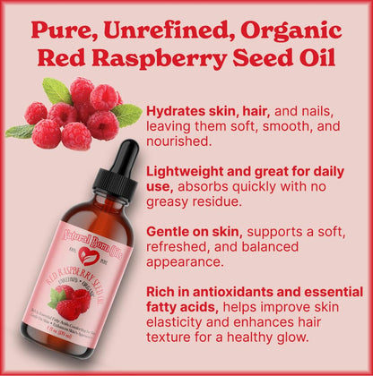 Natural Born Oils Red Raspberry Seed Oil – Organic Cold-Pressed Carrier Oil for Skin & Hair (4oz)
