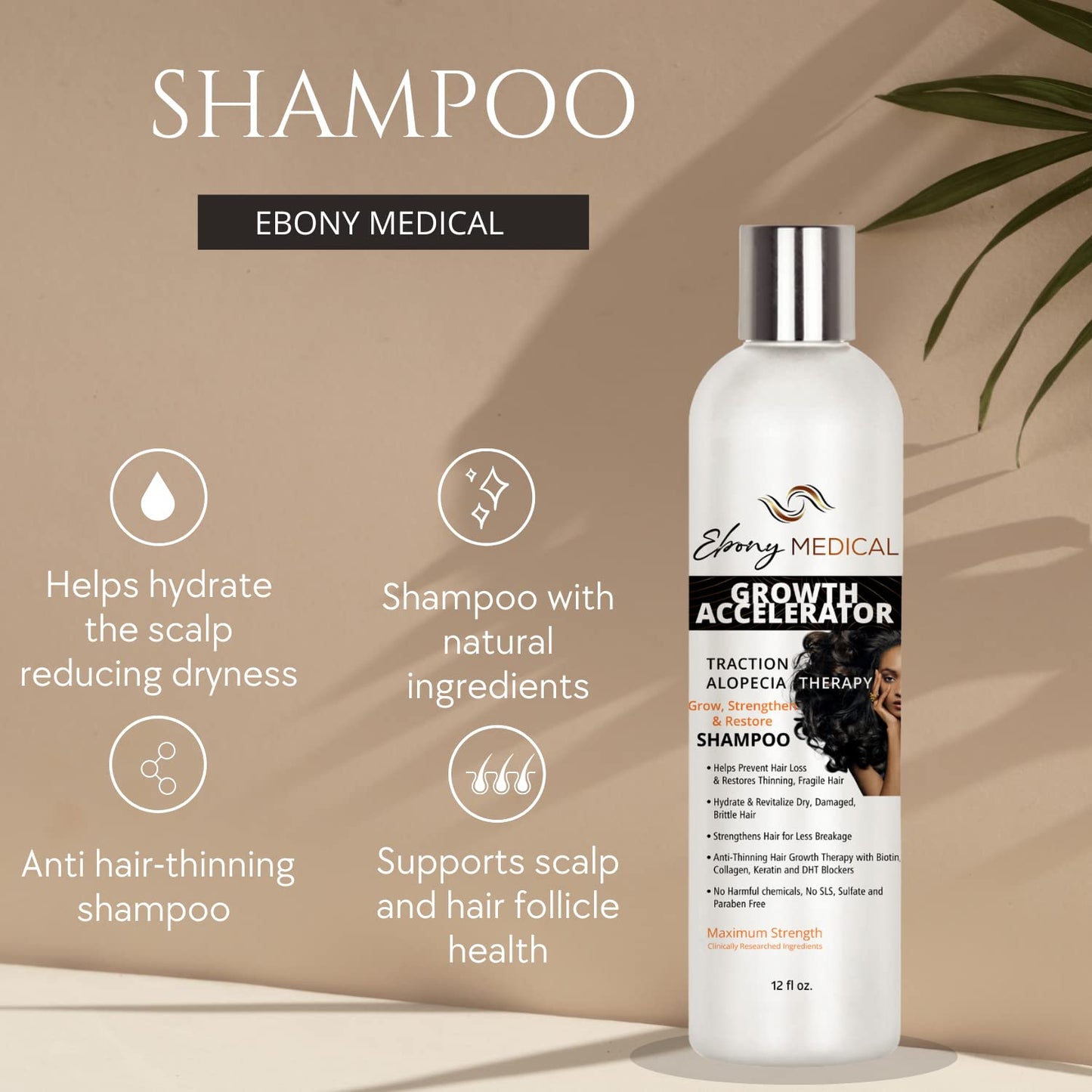 Natural Curves Ebony Medical Hair Support Shampoo – Thinning Hair & Patchy Hair Solution | Vegan, Sulfate-Free