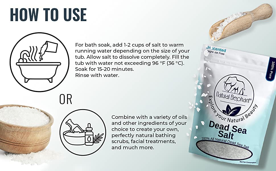 Natural Elephant Dead Sea Bath Salt – 2 lb | 100% Natural & Pure | Coarse Grain