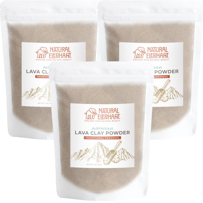 Natural Elephant Ghassoul Moroccan Lava Clay Powder – 3x450g Bags (1lb Total)