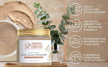 Natural Elephant Ghassoul Moroccan Lava Clay Powder – 3x450g Bags (1lb Total)