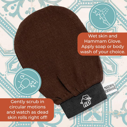 Natural Elephant Moroccan Black Soap 200g + Exfoliating Hammam Glove (Pure Black)
