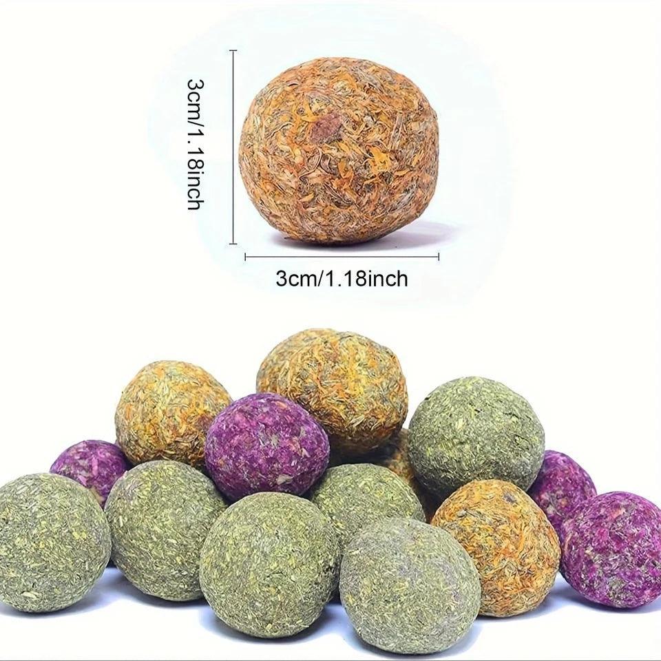 Natural Flower Flavored Timothy Hay Chew Balls 30Pcs - for Rabbits, Hamsters, Guinea Pigs, and Rats
