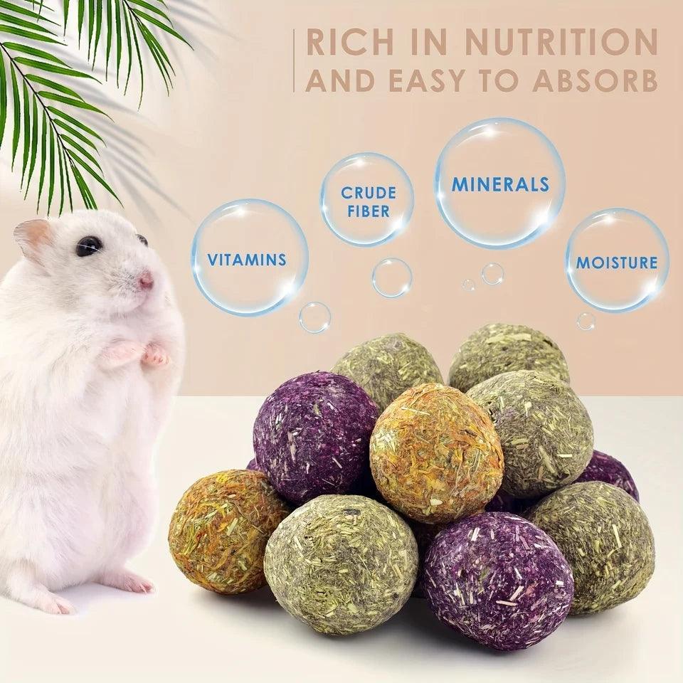 Natural Flower Flavored Timothy Hay Chew Balls 30Pcs - for Rabbits, Hamsters, Guinea Pigs, and Rats
