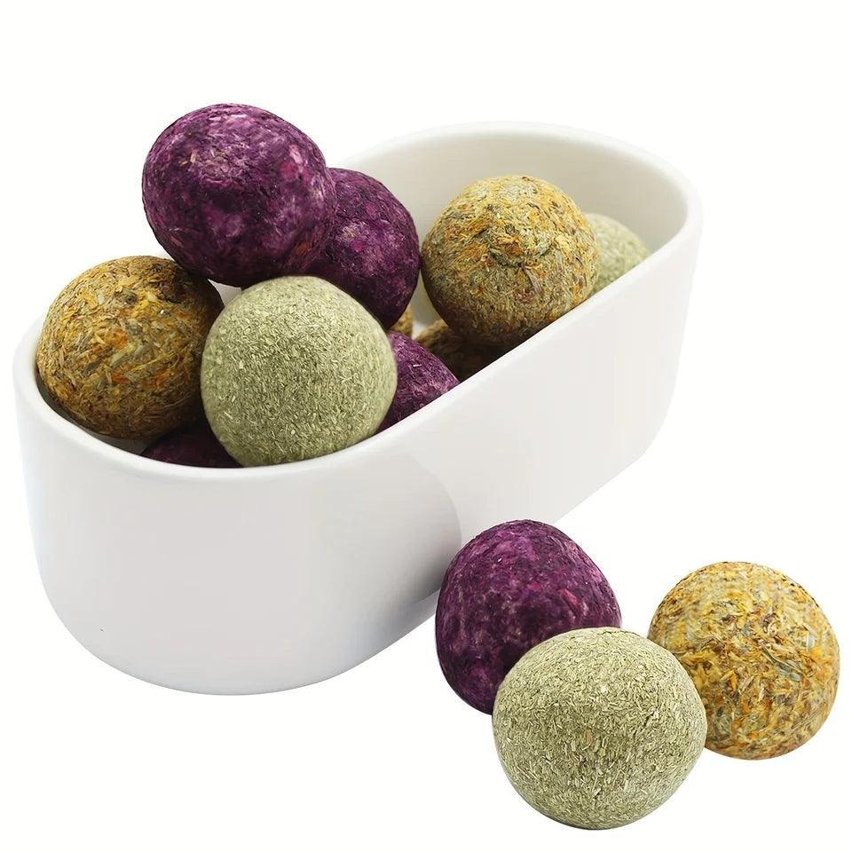 Natural Flower Flavored Timothy Hay Chew Balls 30Pcs - for Rabbits, Hamsters, Guinea Pigs, and Rats