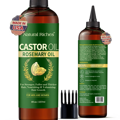 Natural Riches Castor Oil with Rosemary – 8 oz for Stronger, Fuller Hair Growth