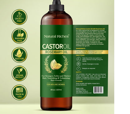 Natural Riches Castor Oil with Rosemary – 8 oz for Stronger, Fuller Hair Growth