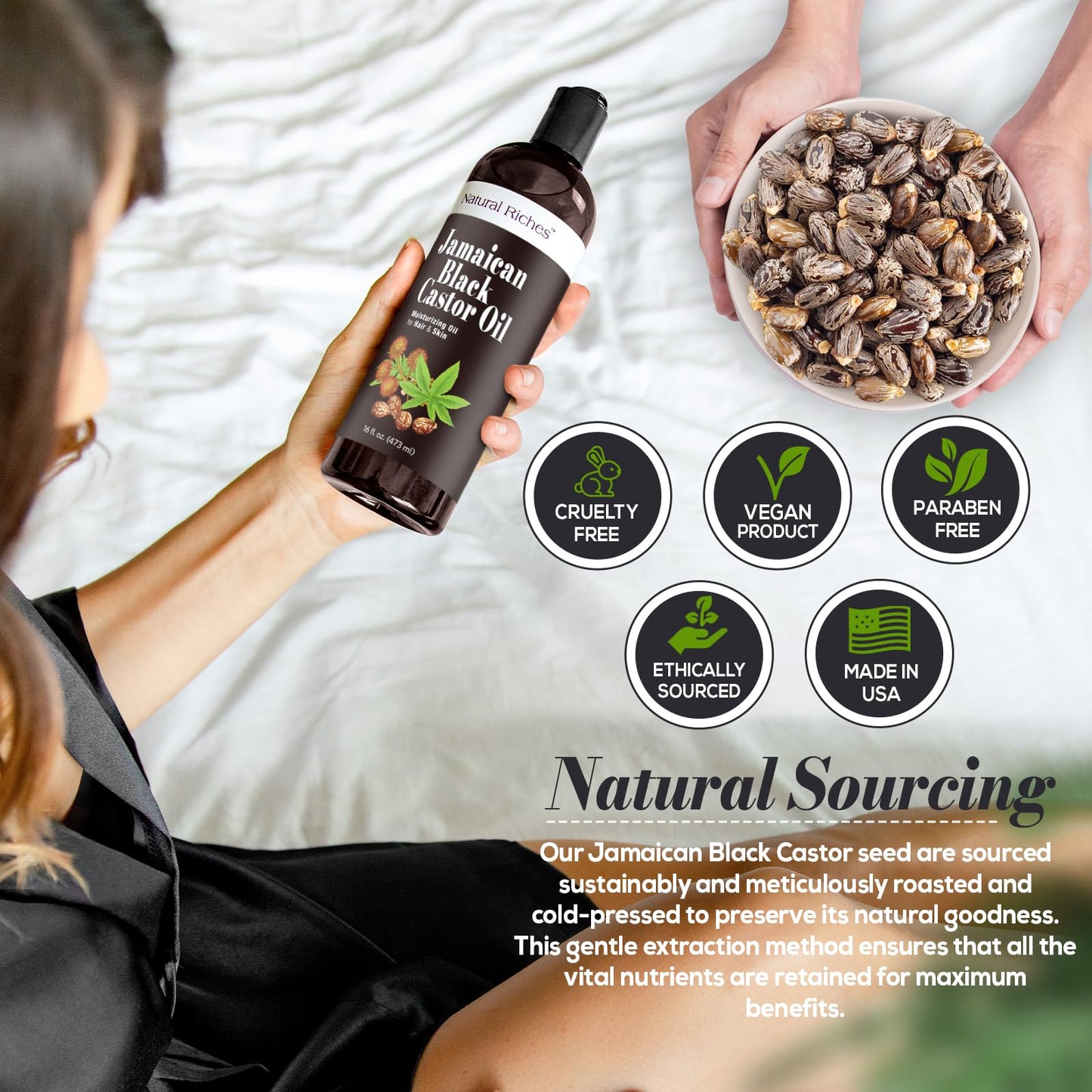 Natural Riches Jamaican Black Castor Oil – Organic Cold-Pressed, 16 oz for Hair, Skin, Lashes