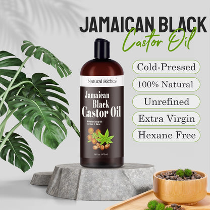 Natural Riches Jamaican Black Castor Oil – Organic Cold-Pressed, 16 oz for Hair, Skin, Lashes