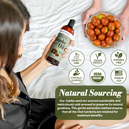 Natural Riches Organic Jojoba Oil, 16 oz | Pure, Cold-Pressed Carrier Oil for Face, Hair & Nails