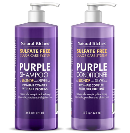 Natural Riches Purple Shampoo & Conditioner Set for Blonde, Silver & Grey Hair – Sulfate-Free (16x2 fl oz)