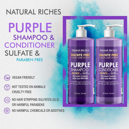Natural Riches Purple Shampoo & Conditioner Set for Blonde, Silver & Grey Hair – Sulfate-Free (16x2 fl oz)