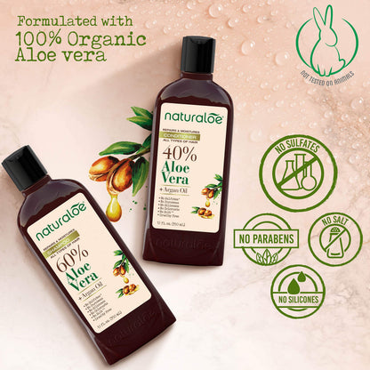 Naturaloe Repairs & Moistures Shampoo + Conditioner – 100% Vegan, Aloe Vera & Argan Oil, 24 fl oz