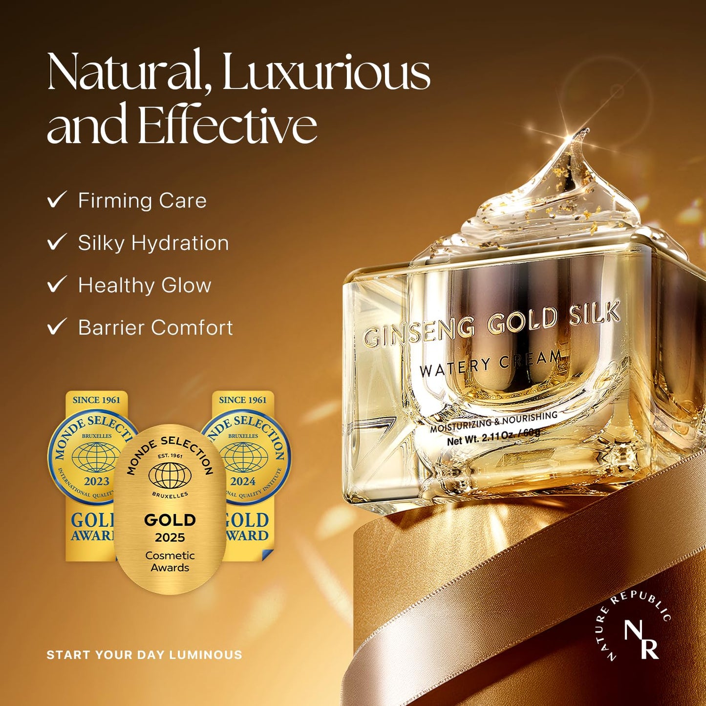 Nature Republic Ginseng Gold Silk Watery Cream – 6-Year Ginseng & 99.9% Pure Gold