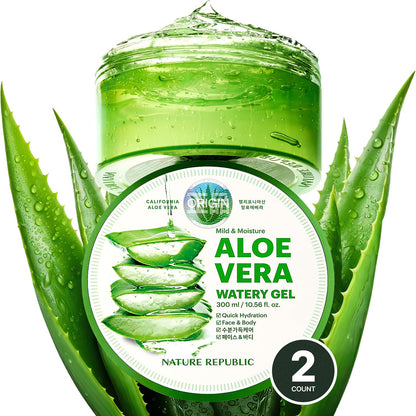 Nature Republic Mild & Moisture Aloe Vera Watery Gel (2 PCS) – Hydrating, Non-Sticky, Fast-Absorbing