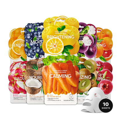 Nature Republic Cold Juicy Fresh Jelly Mask Set 10 Pack — Vegan Hydrating Facial Masks