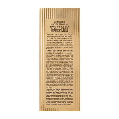 Nature Republic Ginseng Gold Silk Facial Ampoule – Hydrating Glow with Niacinamide & Silk Amino Acids, 100 ml