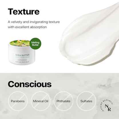 Nature Republic Shea Butter Steam Cream (Moist) – Daily Face Moisturizer, Deep Hydration (3.38 oz)