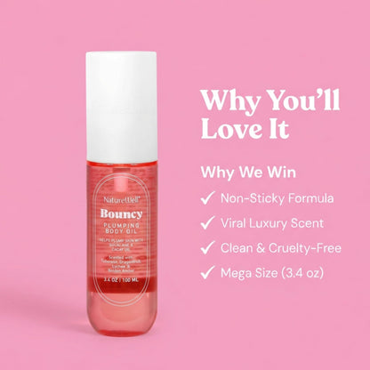 NATURE WELL Bouncy Plumping Body Oil – Fast-Absorbing Hydration for Elasticity and Bounce | 3.4 Oz