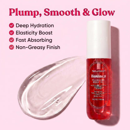 NATURE WELL Bouncy Plumping Body Oil – Fast-Absorbing Hydration for Elasticity and Bounce | 3.4 Oz