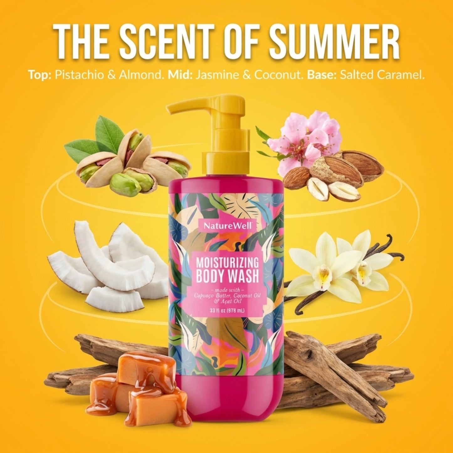 NATURE WELL Cheeky Moisturizing Body Wash | Cupuaçu Butter, Coconut Oil & Brazilian Nut Oil Scent, 33 oz