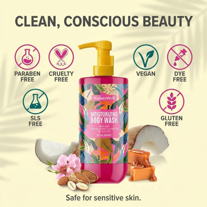 NATURE WELL Cheeky Moisturizing Body Wash | Cupuaçu Butter, Coconut Oil & Brazilian Nut Oil Scent, 33 oz