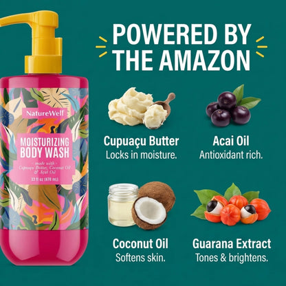 NATURE WELL Cheeky Moisturizing Body Wash | Cupuaçu Butter, Coconut Oil & Brazilian Nut Oil Scent, 33 oz