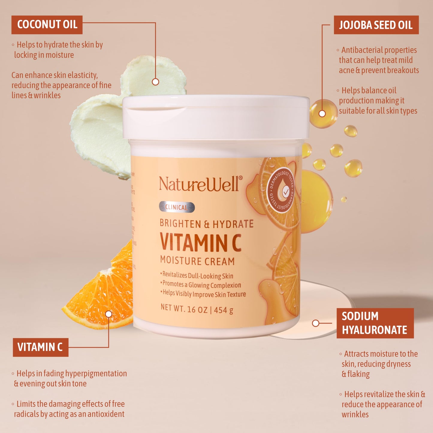 Nature Well Clinical Brighten & Hydrate Vitamin C Moisture Cream 16oz - Face & Body