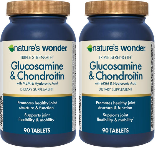 Nature's Wonder Triple Strength Glucosamine Chondroitin with MSM & Hyaluronic Acid for Joint Health – 90 Tablets (Pack of 2)