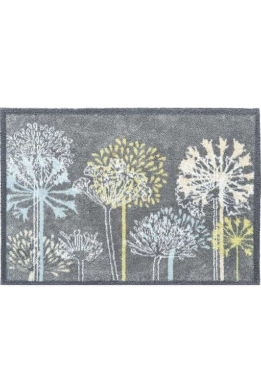 Eco-Washable Floral Design Mat in Grey