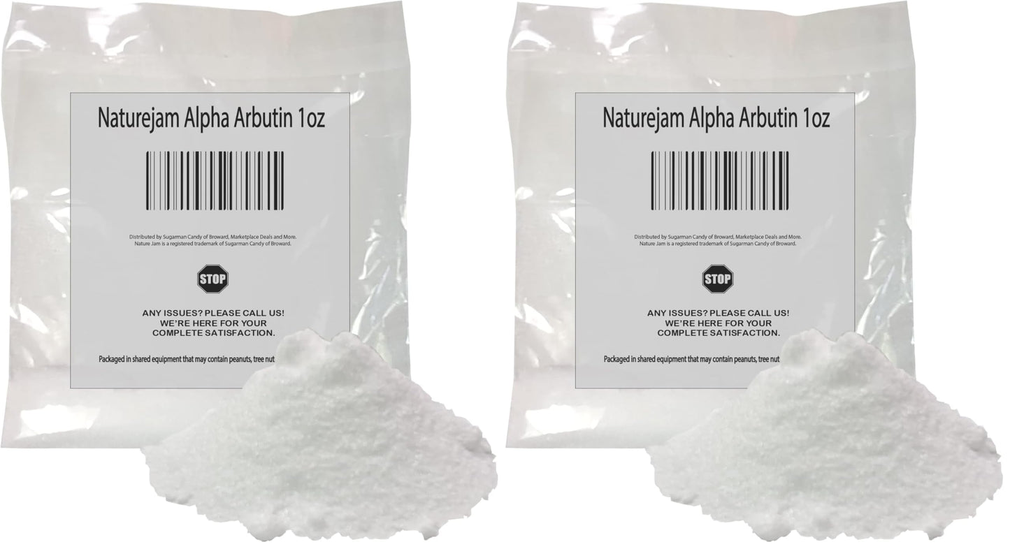 Naturejam Alpha Arbutin Powder — Skin Tone Brightener & Dark Spot Corrector (Pack of 2, 1 oz each)