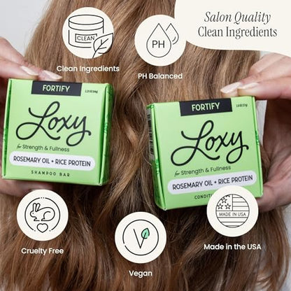 NATURÉL Loxy Fortify Shampoo & Conditioner Bar Set | Rosemary Oil & Rice Protein | Made in USA