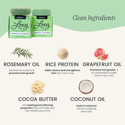 NATURÉL Loxy Fortify Shampoo & Conditioner Bar Set | Rosemary Oil & Rice Protein | Made in USA