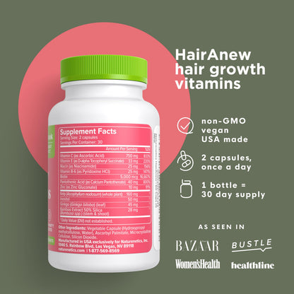 Naturenetics HairAnew Hair Growth Vitamins for Women & Men – Vegan Hair Supplement