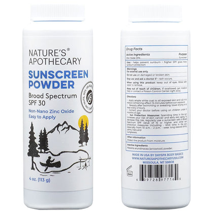 Nature's Apothecary Zinc Oxide Sunscreen Powder SPF 30 — All-Natural, Reef Safe & Hypoallergenic
