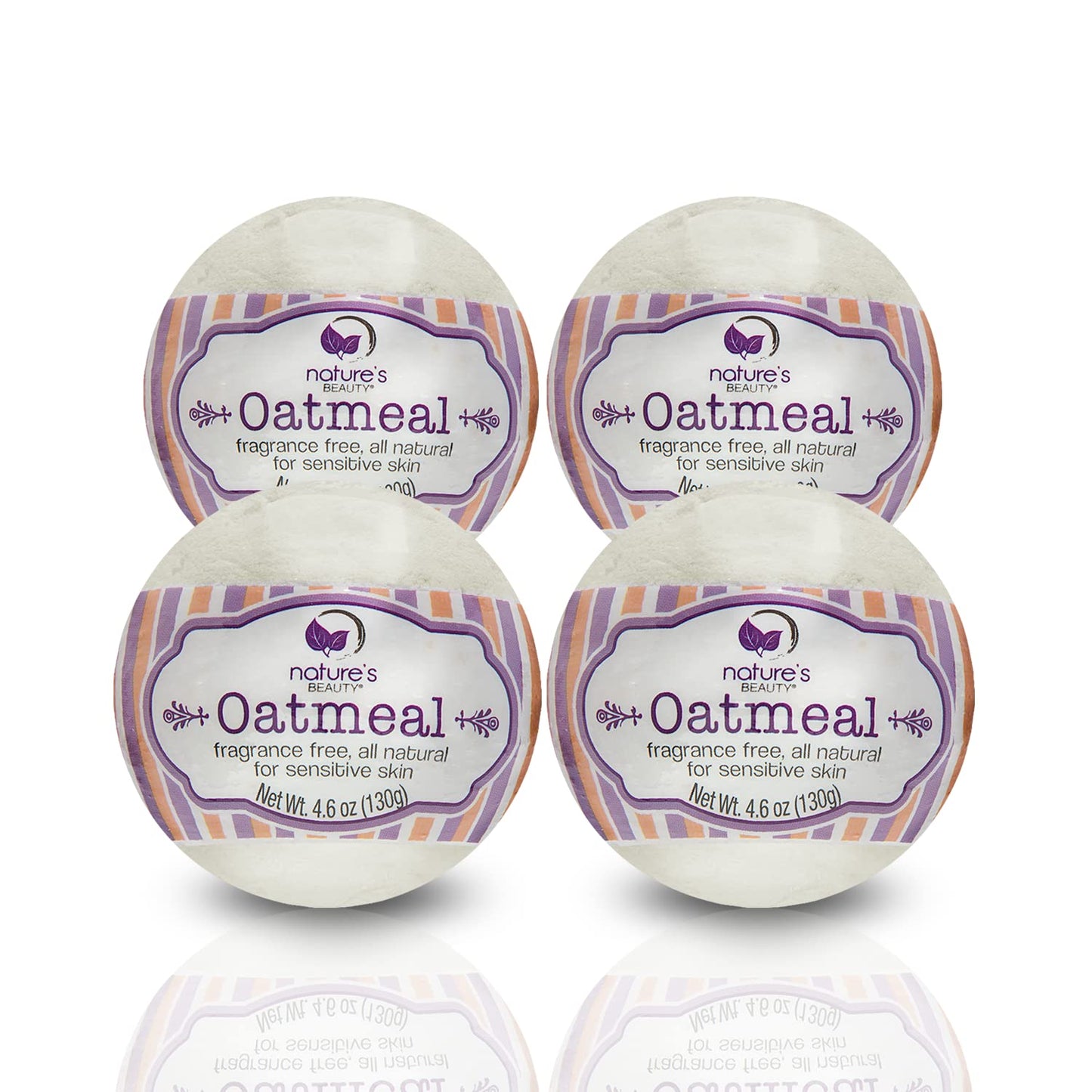 Nature's Beauty Oatmeal Fragrance-Free Bath Bombs – 4 Pack with Almond & Coconut Oils