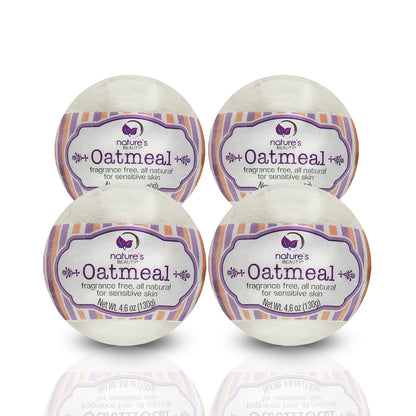 Nature's Beauty Oatmeal Fragrance-Free Bath Bombs – 4 Pack with Almond & Coconut Oils